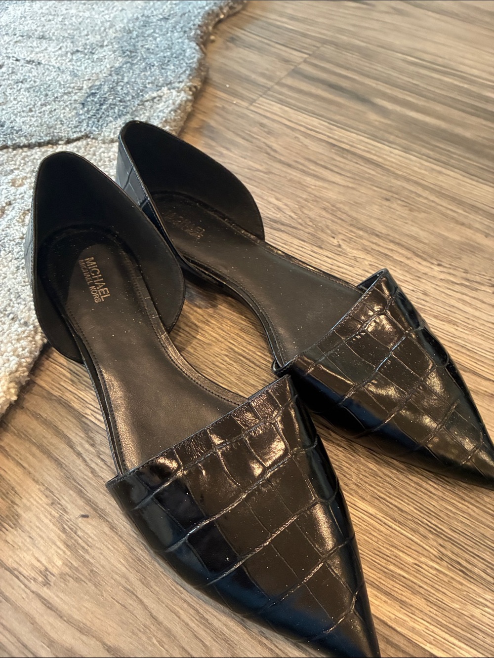 MICHAEL Michael Kors Black Croc-Embossed Pointed D'Orsay Flats